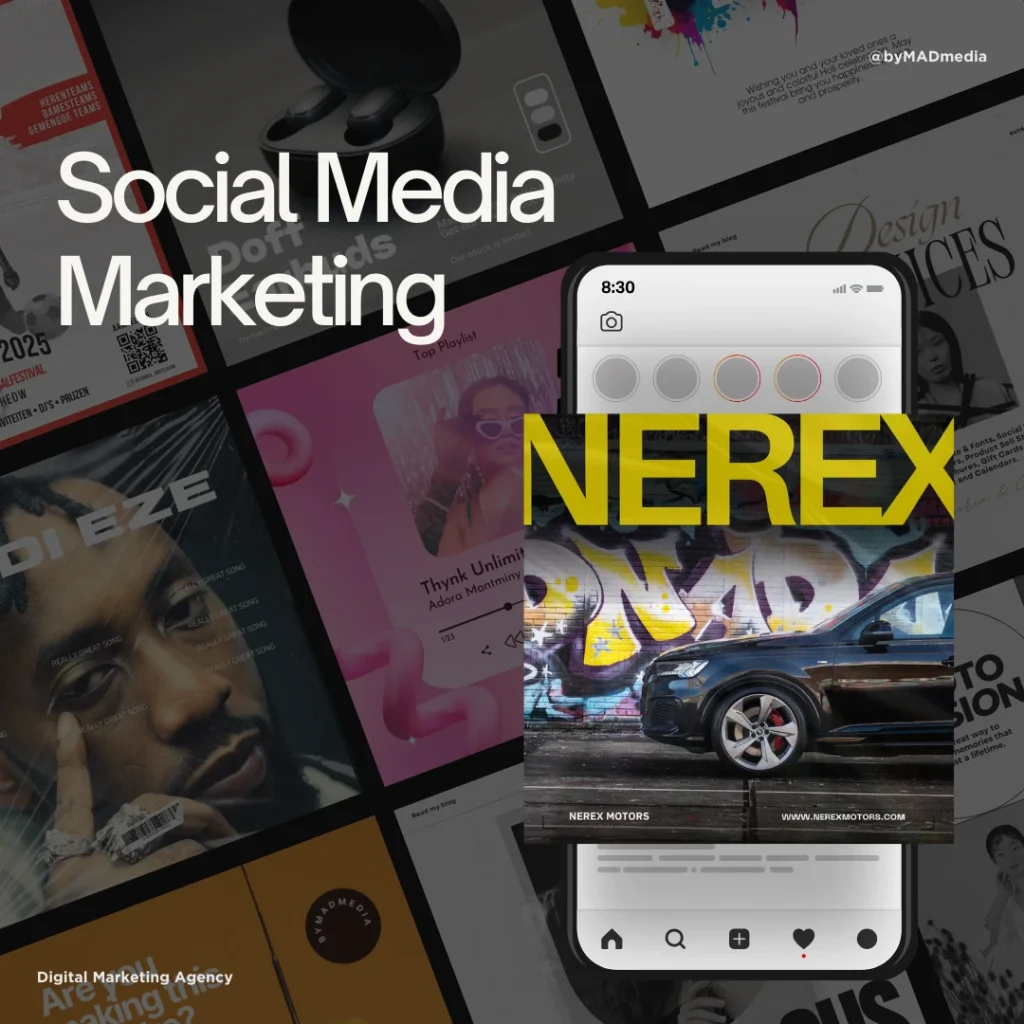 Social media marketing poster ontworpen door byMADmedia met branding van Nerex Motors